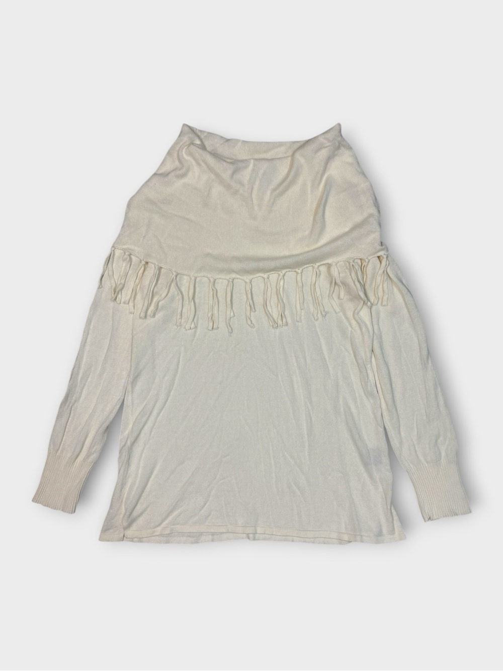 Multiples | Cream Long-Sleeve Knit Top With Fringe